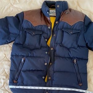 Penfield Trailwear Stapleton Down Jacket Blue Puffer leather trim men's small